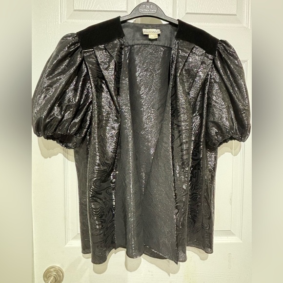 Vintage Frank Usher Black Puffed Sleeve Blouse  Size 14 - Picture 3 of 9